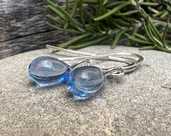 Periwinkle Blue earrings • Clear blue glass teardrop earrings • Sterling Silver or Hypoallergenic Pure Titanium earrings • Gift for Her