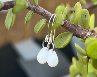 White glass teardrop earrings • Hypoallergenic Pure Titanium or Sterling Silver earrings • Cute white teardrop earrings
