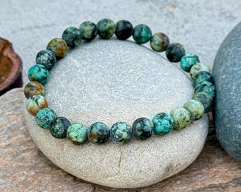 African Turquoise Beaded Bracelet: Gemstone Stacking Bracelet for Men or Women