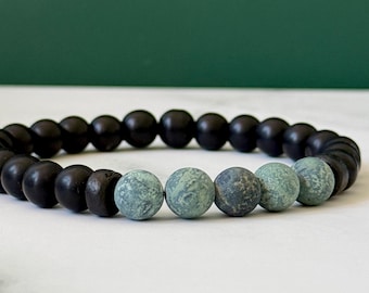 Kambaba Jasper & Black Onyx Beaded Bracelet: Men's or Women's Gemstone Jewelry