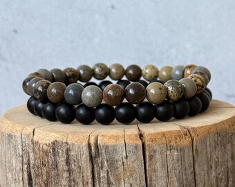 Snakeskin Jasper Beaded Bracelet for Men or Women: Spiritual Jewelry