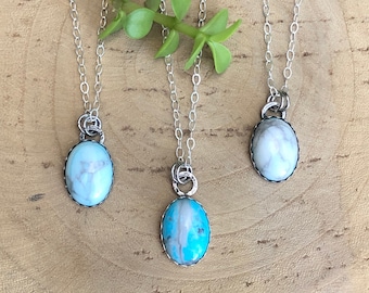 Vintage Turquoise Howlite pendants, Sterling Silver Necklace, Southwest Boho Jewelry gift for Her