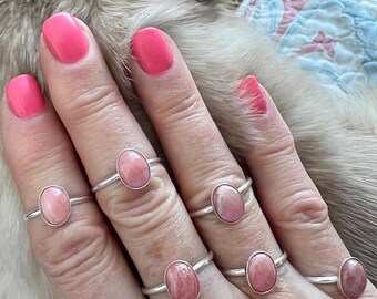 Pink minimalist stacking ring: Sterling Silver, Rhodochrosite, Valentine's Gift for Her