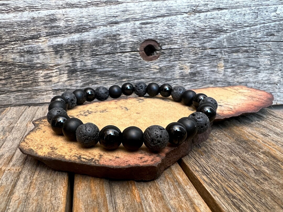 Black Bracelet Set for Men or Women Black Onyx & Lava Beaded Etsy