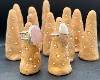 Handmade Polka Dot Ceramic Ring Cone: Boho Jewelry Display