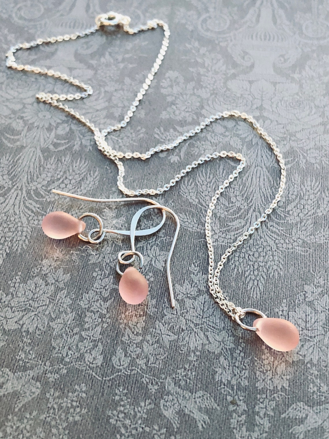 Blush Pink earrings & necklace Set Light Pink Jewelry Set Etsy
