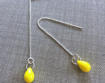 Yellow Teardrop Sterling Silver Ear Threaders - Hypoallergenic Titanium Option