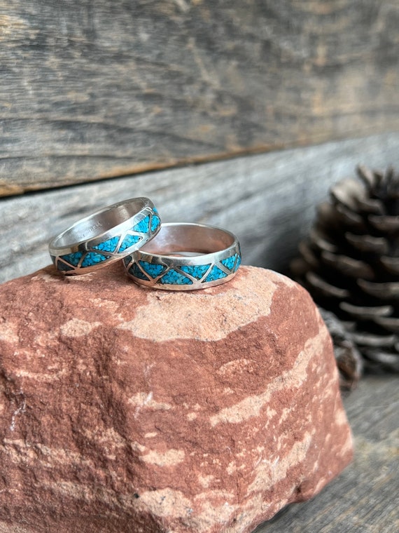 Turquoise inlay mens wedding hotsell band