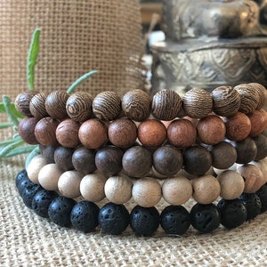Wood Beaded Bracelet Set: Stacking Boho Bracelets for Men or Women