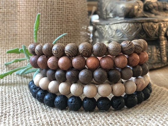 Wood Beaded Bracelets for Men or Women Stacking Bracelets Natural Wood  Bracelet Set Boho Stretch Bracelets Mala Bead Bracelet Stack 