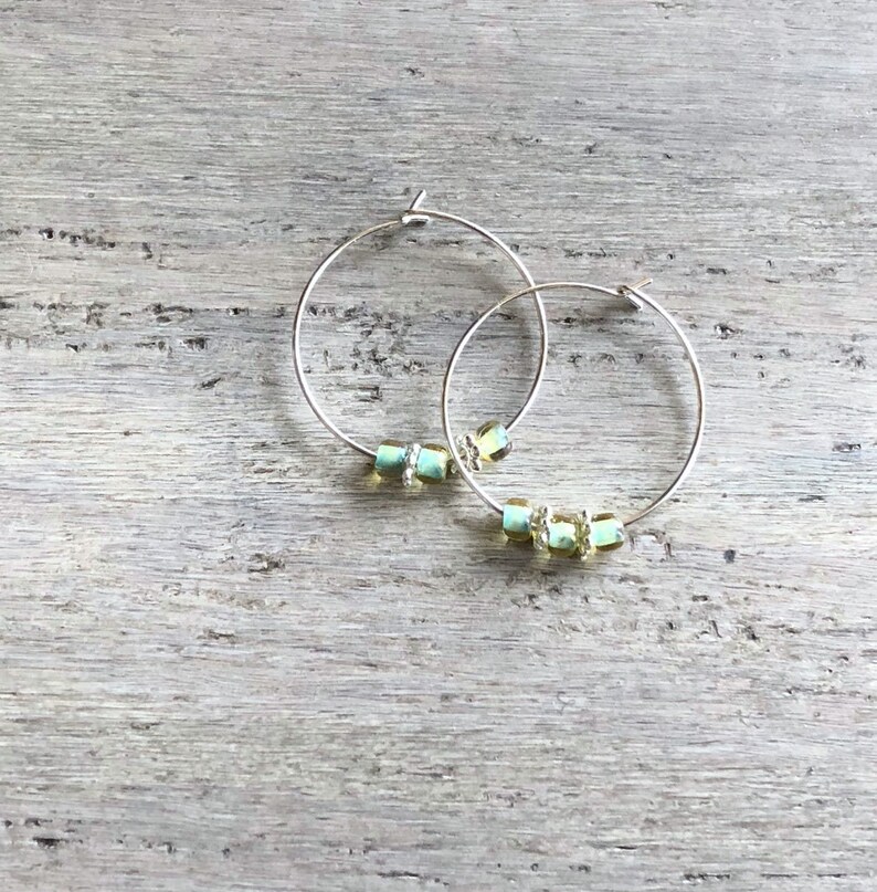 Adorable Seafoam Green Sterling Silver Hoop Earrings Etsy