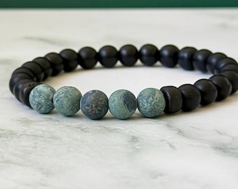 Green Jasper & Black Onyx Beaded Bracelet for Men or Women