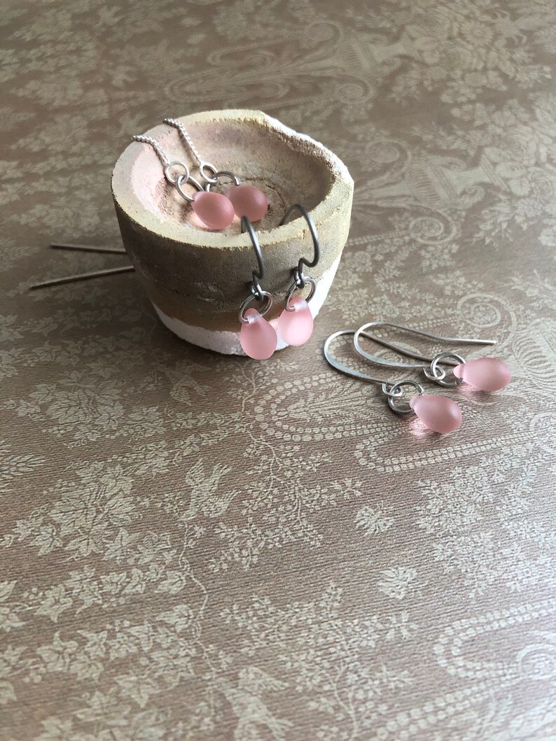 Blush Pink earrings & necklace Set Light Pink Jewelry Set Etsy