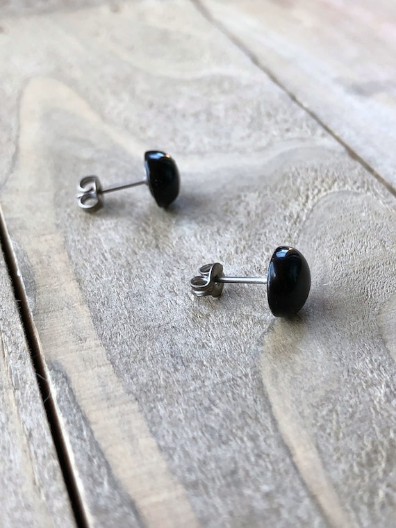 Men's Stud Earrings Genuine Black Onyx Earrings Pure Etsy