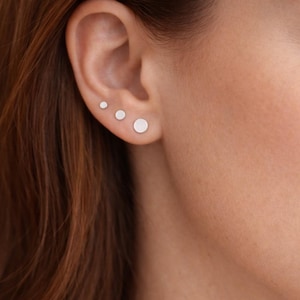 Sterling Silver Studs: Minimalist dot disc earrings Single or Pair, 3 sizes