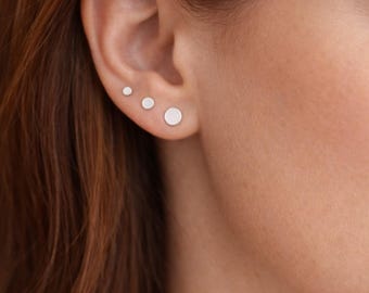 Sterling Silver Studs: Minimalist dot disc earrings Single or Pair, 3 sizes