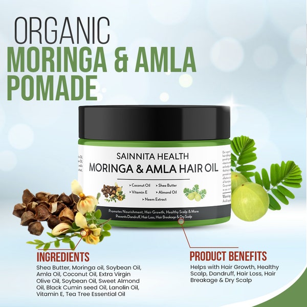 Moringa Oil & Amla with Neem Extracts Hair Pomade - Organic Herbal Hair Gel 4 oz