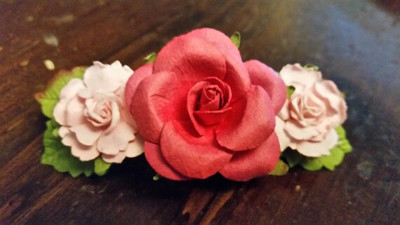 Handmade Red Rose Floral Charm Hair Barrette Valentine/'s Day Barrette Any Occasion