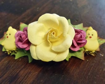 Yellow Paper Rose Easter Hair Barrette-Any Occasion-Easter Barrette-Springtime Barrette