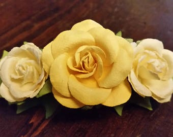 Yellow Paper Rose Hair Barrette – Floral Barrette
