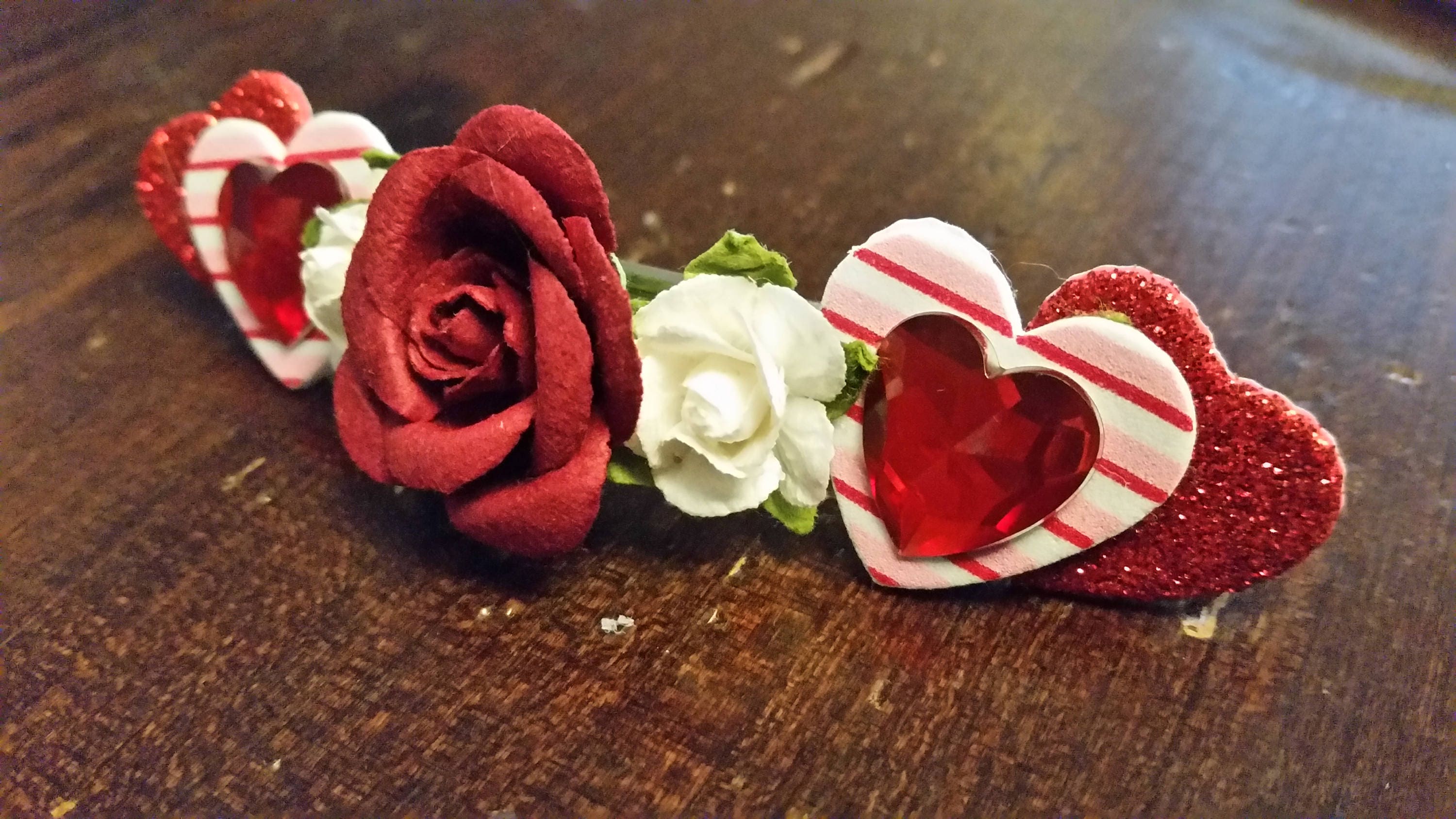 Handmade Red Rose Floral Charm Hair Barrette Valentine/'s Day Barrette Any Occasion