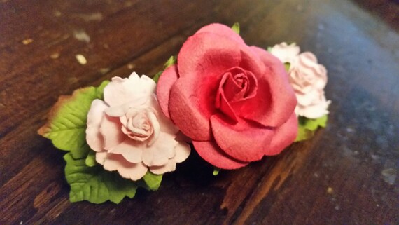 Handmade Red Rose Floral Charm Hair Barrette Valentine/'s Day Barrette Any Occasion