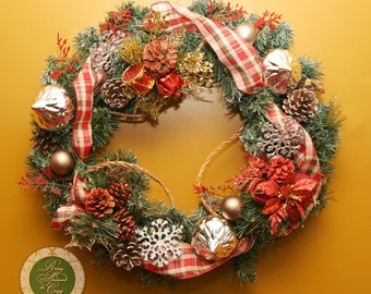 Rote Winter Kranz rote Urlaub Kranz Rot Weihnachten Kranz Kiefer Kranz Urlaub Dekor Weihnachten Geschenk Snowflake Ornamente Kränze unter 100