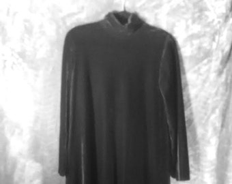 90's Black Crushed Velvet Sheath Dress / Mini/ Turtleneck/ Grunge/ Little Black Dress/ Gothic/  K.C. Spencer