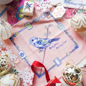 Beautiful Illustrated Hand Towel / Washcloth - Sparrow vs Mahjong, very soft, beautiful material