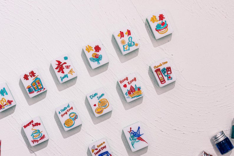 NEW! The "Blessing" Hand-Painted Mahjong Gift Set | Smart-Stand | 3 or 4 Tiles image 8