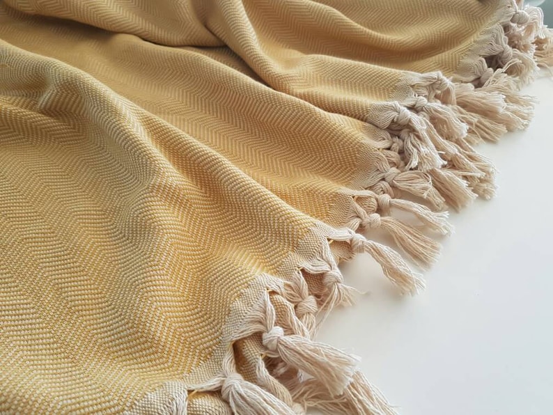 Mustard Yellow Blanket Woven Chevron Blanket King Size Etsy