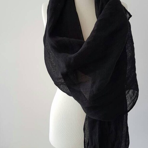 Black Linen Scarf Oversized Linen Scarf Fall Linen Shawl - Etsy