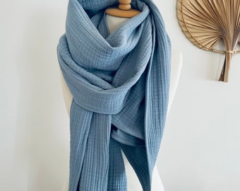 Stahlblauer Baumwollschal - Ultraweicher Unisex-Baumwollschal - Riesiger Gaze Schal Wrap - Herbst Winter Schals - Weihnachtsgeschenk - Blauer Schal