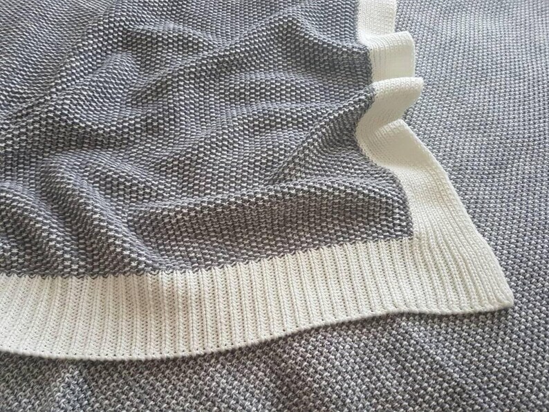 Gray Knitted throw blanket Pure Cotton quilt Gray White Etsy