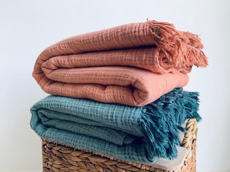 Cotton Gauze Blanket Huge Coverlet With Fringes Naturally Etsy