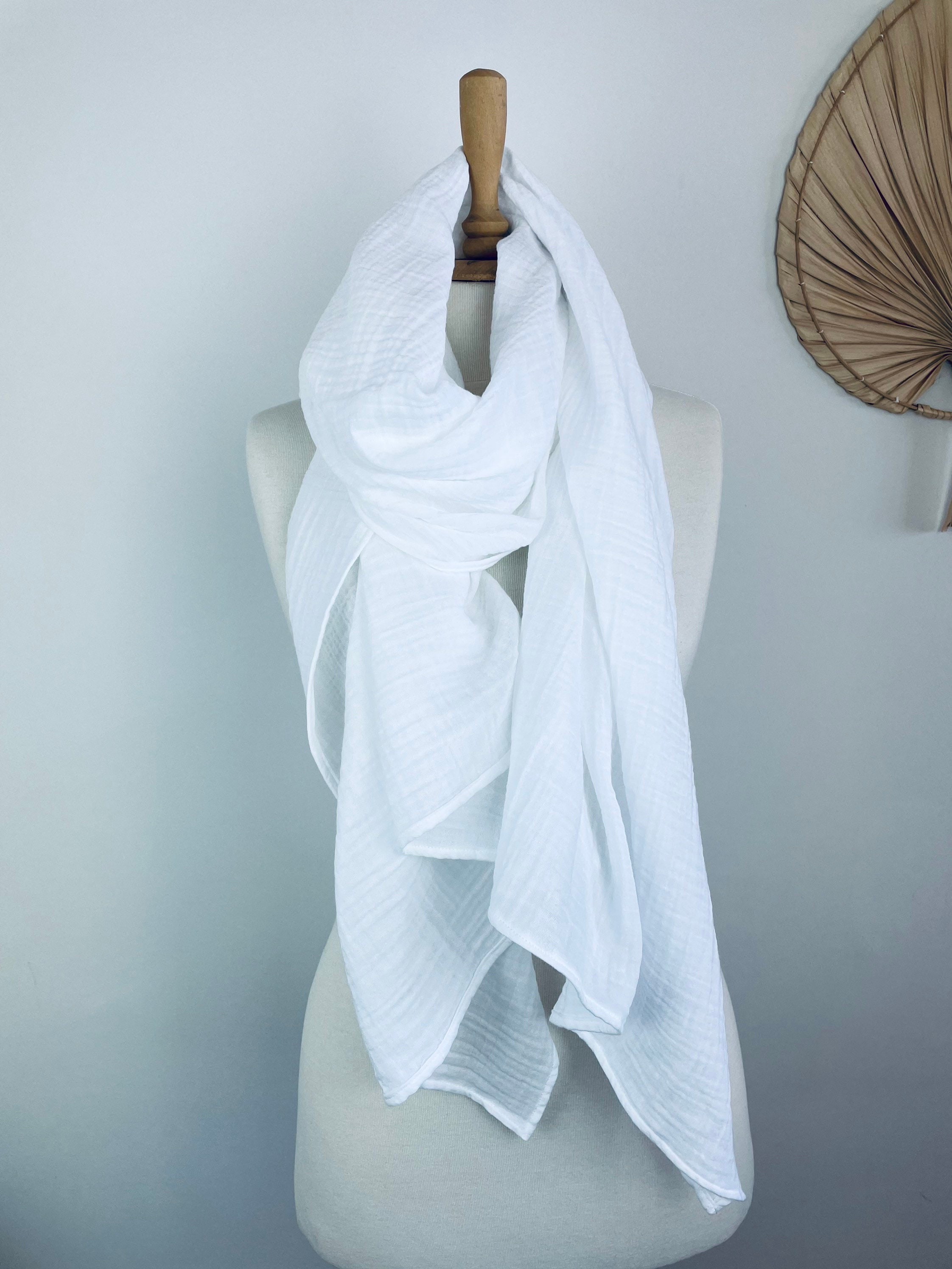 Cotton Scarf Wrap - Snow White Scarf - Gauze Muslin Scarf