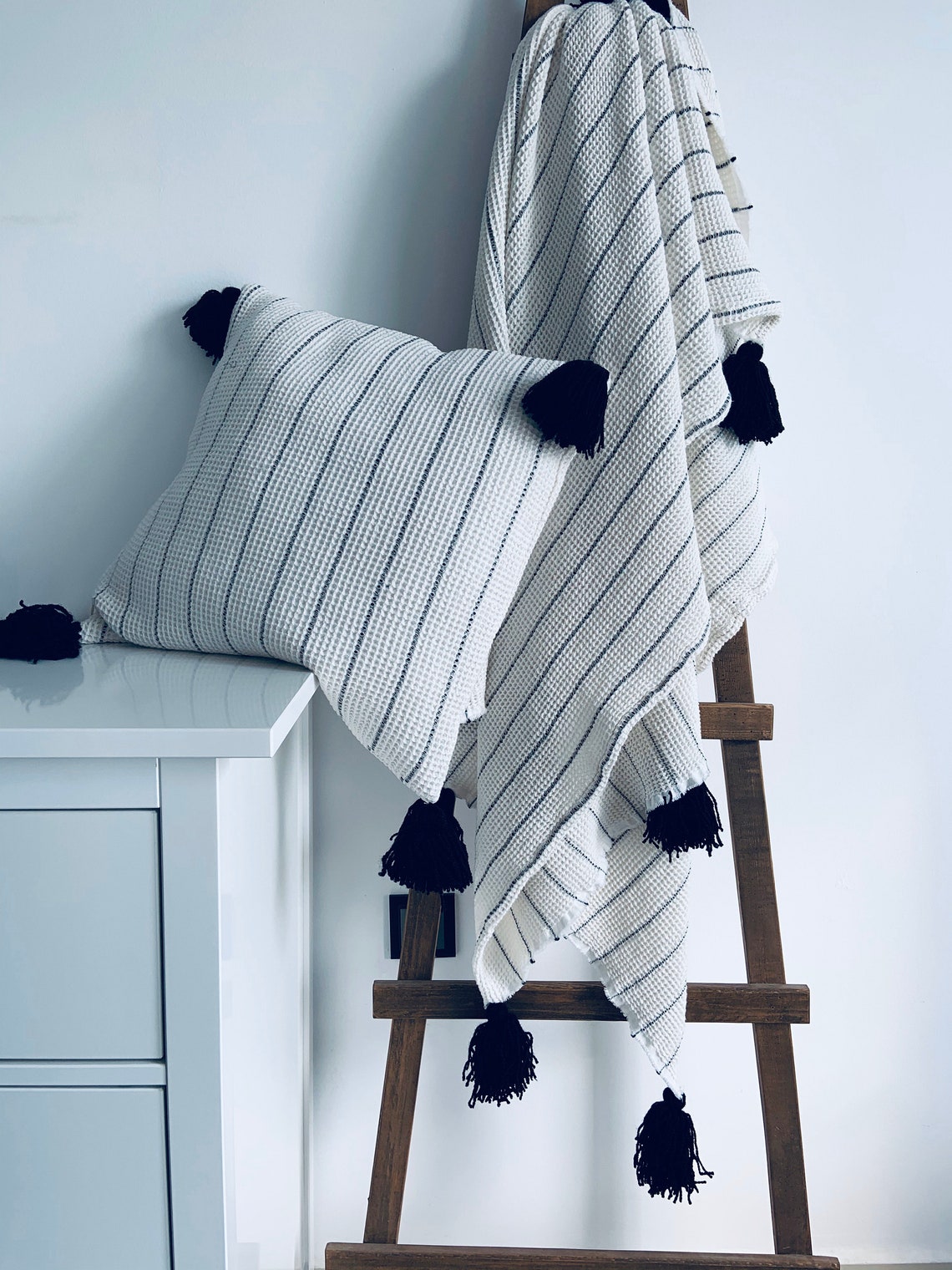 Stripe Throw Blanket With Tassels Bridesmaid Gift Bohemian Etsy