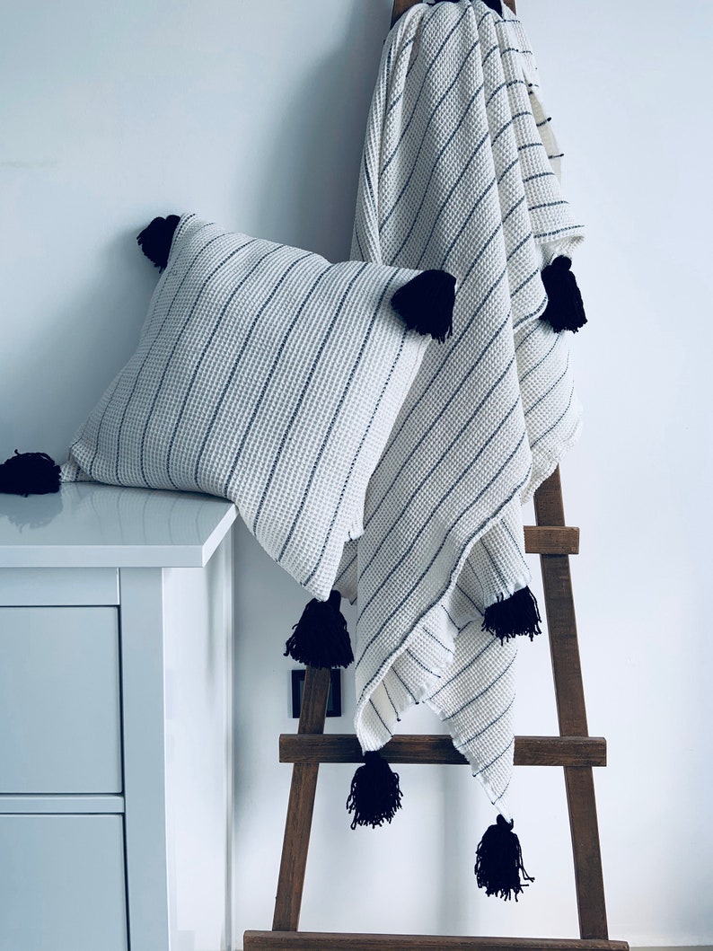 Stripe Throw Blanket With Tassels Bridesmaid Gift Bohemian Etsy