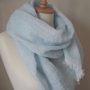 Skyblue Lightweigt scarf - Organix flax - Woman Linen shawl - 100 % Linen Summer scarf - Pure Linen clothing - Woman Accessories