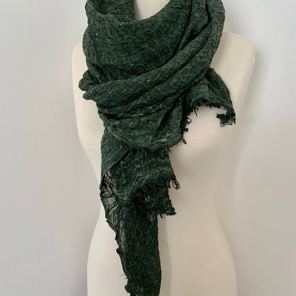 Dark Green Scarf - Oversized Scarves - 100 % Cotton Scarf - Big Gauze Wrap - Unisex Scarf - Travel Scarf - Fashion Accessories