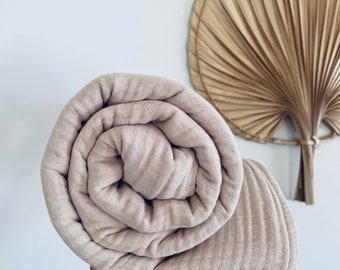 Beige Cotton Throw - Soft Adult and Kids Throw Blanket  - Gauze Muslin Blanket - Natural Bedding - Housewarming Anniversary Gift