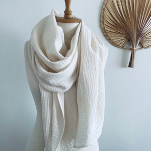 Gauze Ivory Scarf Wrap - Soft Muslin Cotton Shawl - Fashion Woman Scarves - Christmas Gift for Mother - Natural Fiber Clothing