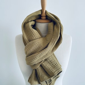 Olive Green Cotton Scarf -  Gauze Scarf Wrap - Lightweight  Muslin Scarf - Unisex Scarf - Headscarf - Men Wrap