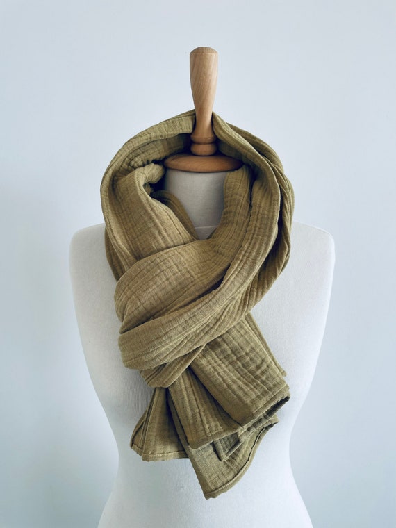 Olive Green Cotton Scarf Gauze Scarf Wrap Lightweight Muslin Scarf Unisex Scarf Headscarf Men Wrap Etsy UK