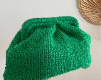 Green Knit Clutch - Knit Wool Handbag - Stylish Evening Bag - Winter Fashion Bags  - Christmas Gift for Her - Chunky Bags