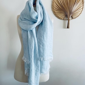 Skyblue Lightweigt scarf - Organix flax - Woman Linen shawl - 100 % Linen Summer scarf - Pure Linen clothing - Woman Accessories