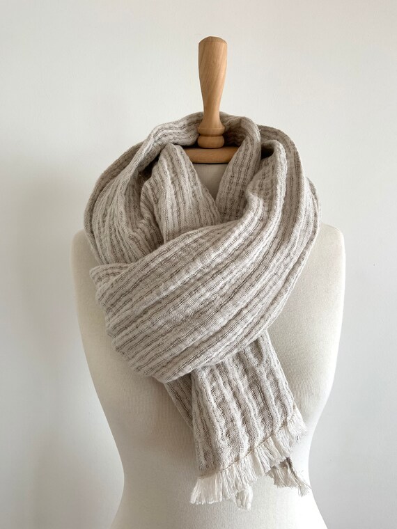Thick Linen Scarf Woman Linen Wrap Non dyed Linen Shawl Linen