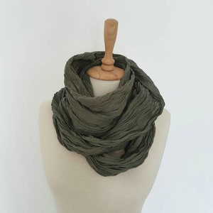 Forest Green Linen Wrap - 100 % Linen Scarf - Wrinkled Flax Scarf - Army Green Long Linen Scarf - Non-iron Scarf - Unisex Linen Scarf