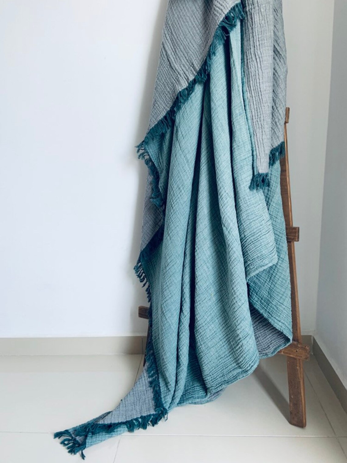 Cotton Gauze Blanket Huge Coverlet With Fringes Naturally Etsy