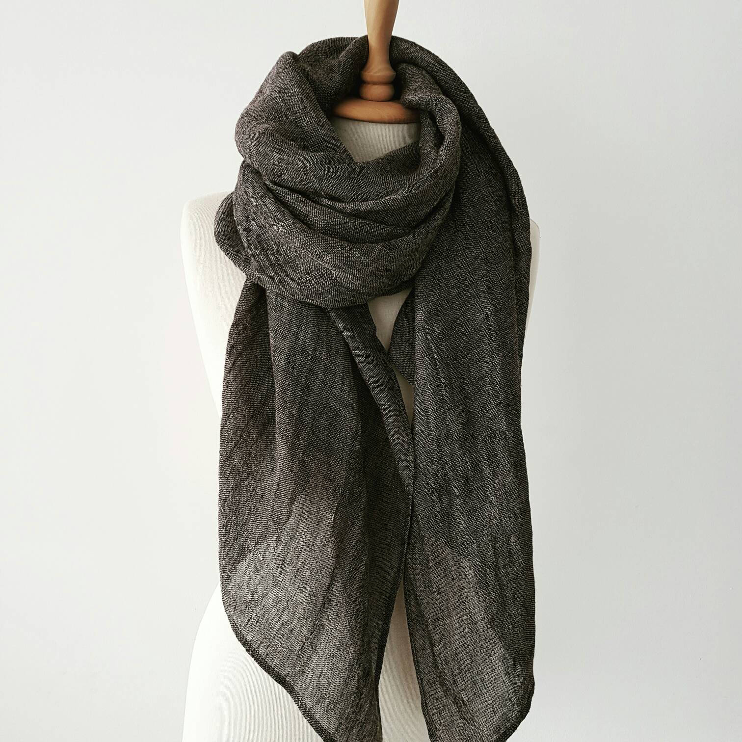 Oversized Linen scarf Gray Fall scarves Rustic scarves Etsy